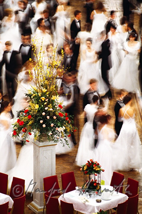Rathausball, Walzertänzer und Blumenschmuck