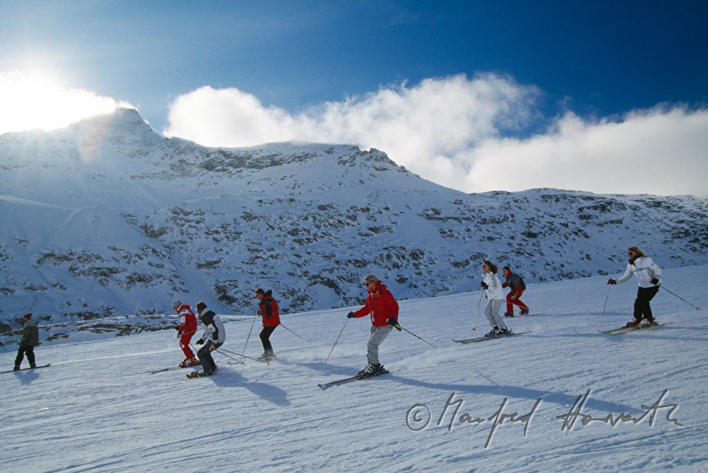 Mölltaler Gletscher, Skifahrer am Wurtenkees