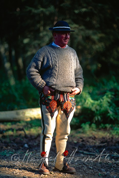 Pferdewagen-Kutscher in Tracht