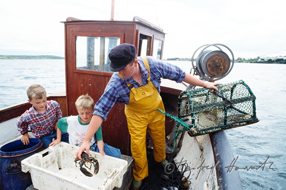 Hummefischer mit seinen Söhnen auf dem Boot