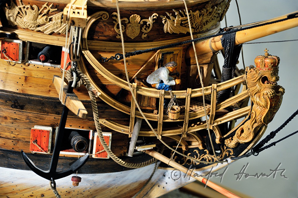 Detail des Modellschiffes der Fregatte Theresia