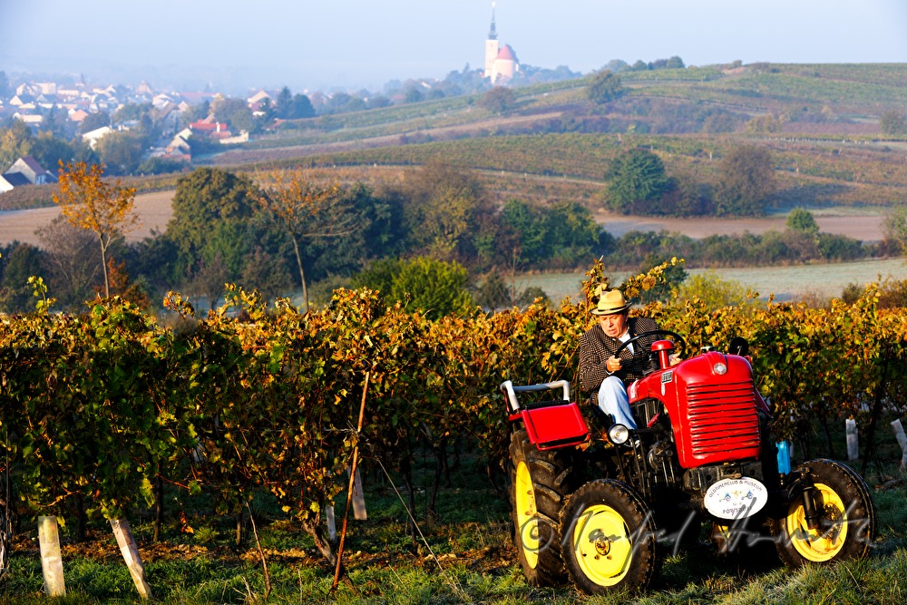 Sonntags-Oldtimer-Traktorfahrt durch die Landschaft