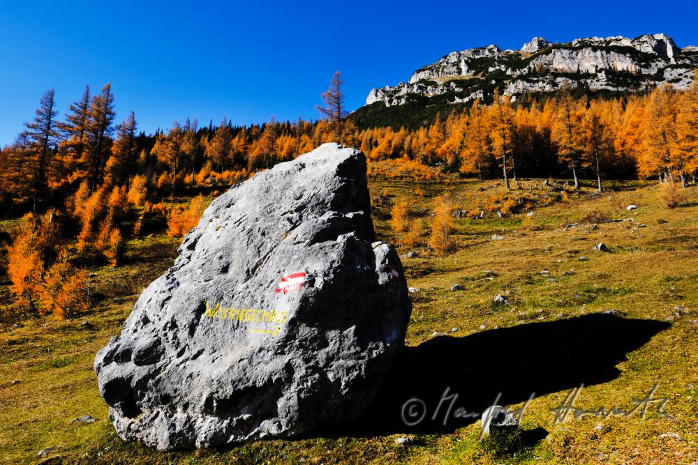 Felsen mit Wegmarkierung am Preiner Gscheid