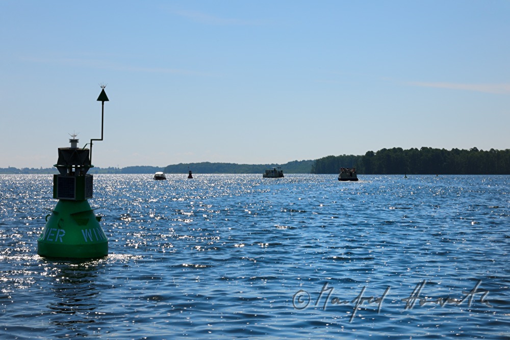 grüne Steuerbordtonne (Boje) auf der Müritz