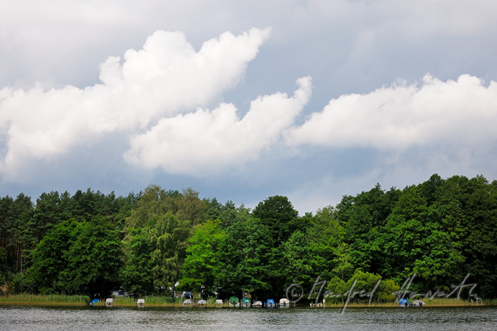Segelboote ankern am Ufer der Müritz