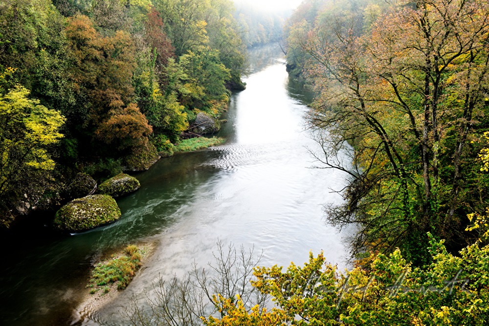 Ybbs und Herbstwald im Morgendunst