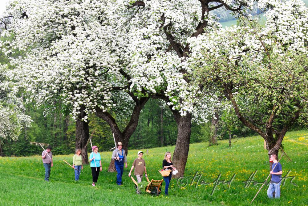 Bauernfamilie auf dem Weg zur Feldarbeit