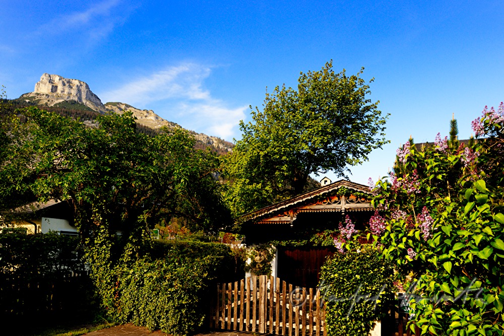 Holzhaus, Garten und Spitze des Loser