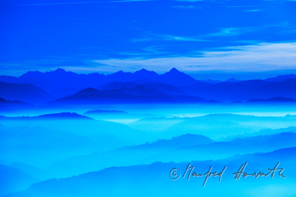 Blick von Wieselburg zum Ötscher (aus einer Höhe von 700 Metern)