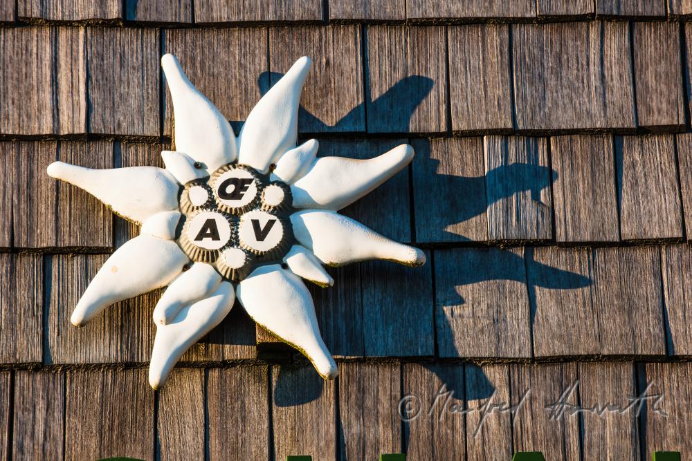 Edelweiss-Skulptur an der Schindel-Fassade des 