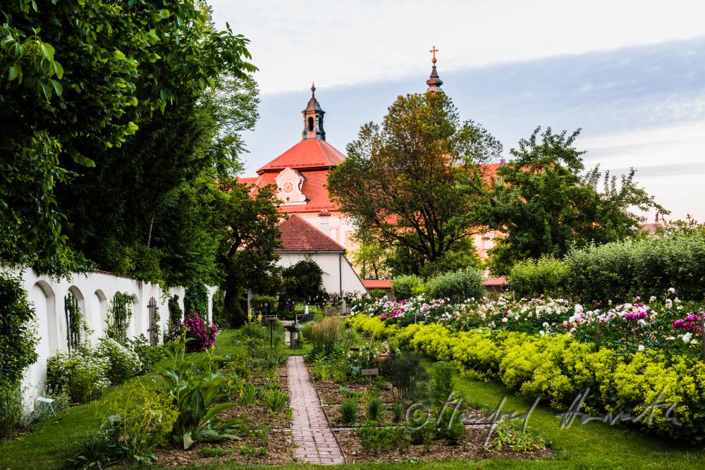 Blick vom historischen Hofgarten zur Stiftskirche